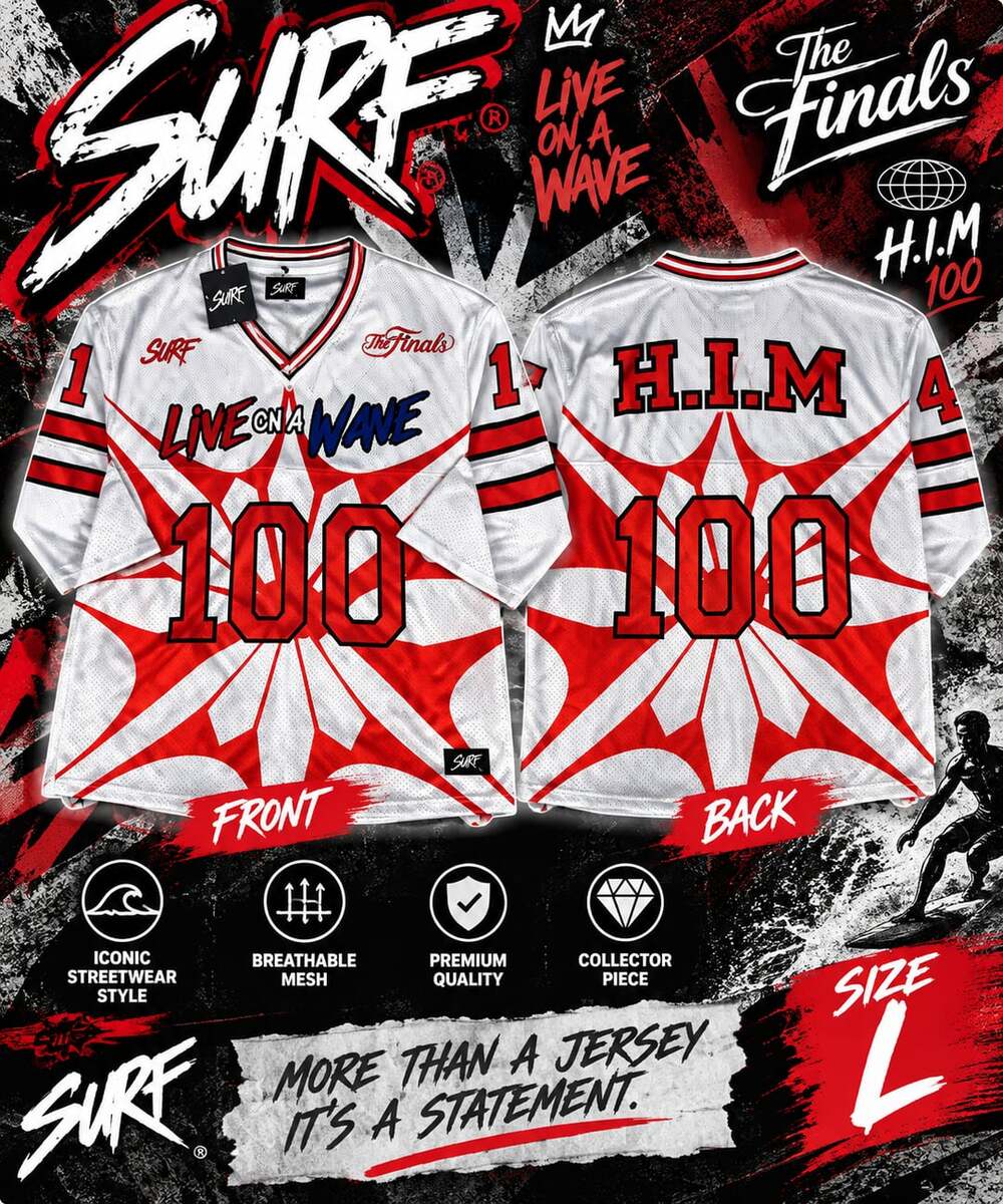 SURF Hockey Jersey Size L White Red Graphic Mesh